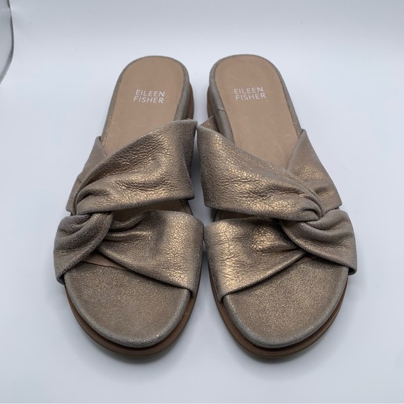 Eileen Fisher Dello Slide Sandal NWOB size 5 Gold slip on wedding party guest650 - Picture 6 of 9